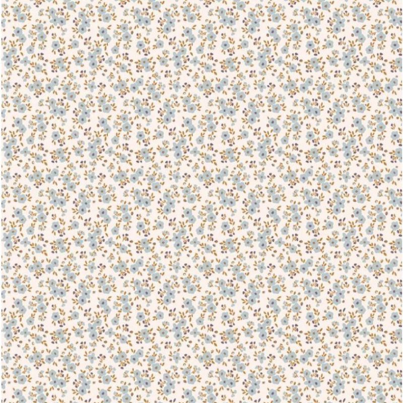 Popeline écrue à petites fleurs bleues