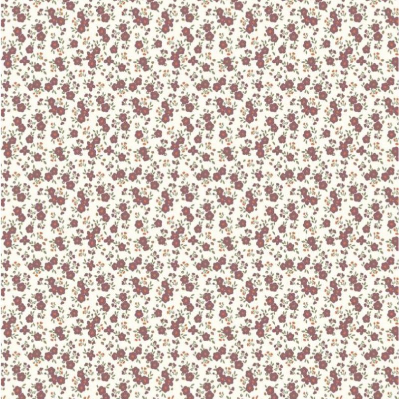 Popeline écrue à petites fleurs bordeau