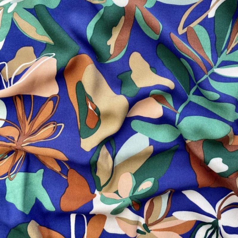 Viscose bleue à grandes fleurs
