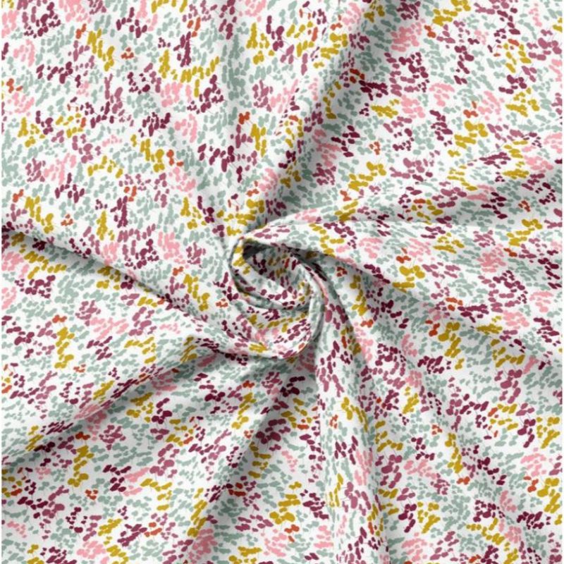 Popeline blanche motif abstrait multicolore