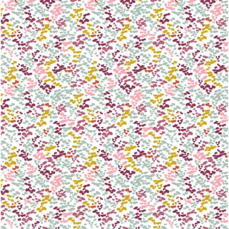 Popeline blanche motif abstrait multicolore
