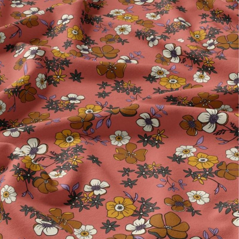 Viscose rose des bois à fleurs retro