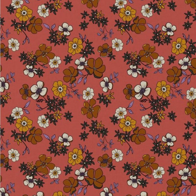 Viscose rose des bois à fleurs retro