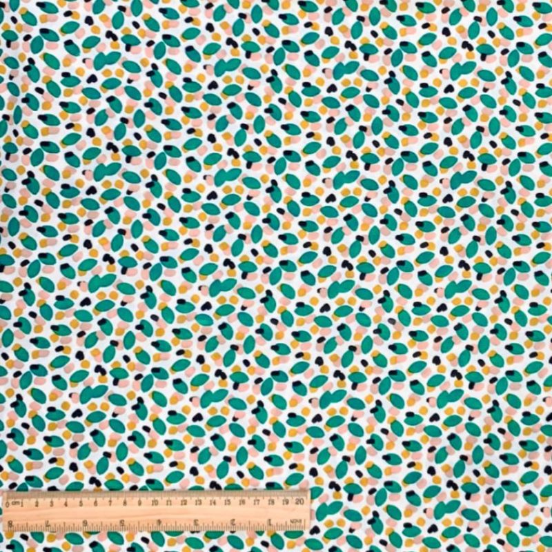 Viscose blanche à motif abstrait pois