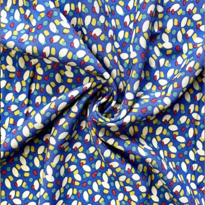 Viscose bleue à motif abstrait pois