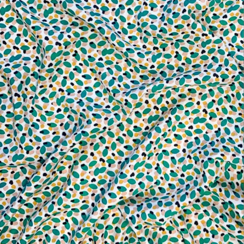 Viscose blanche à motif abstrait pois