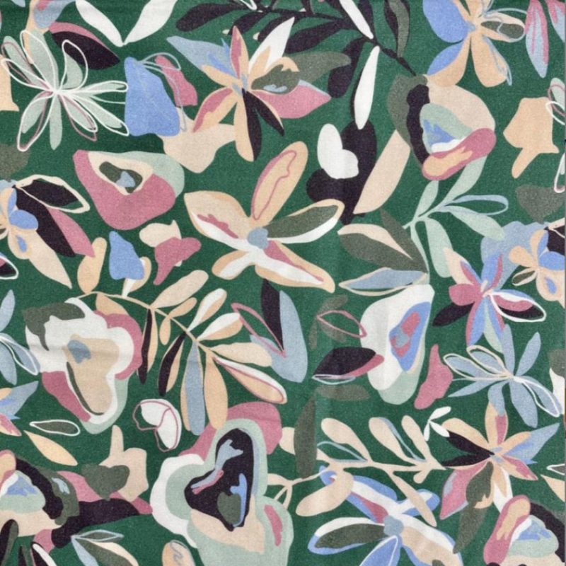 Viscose émeraude à grandes fleurs