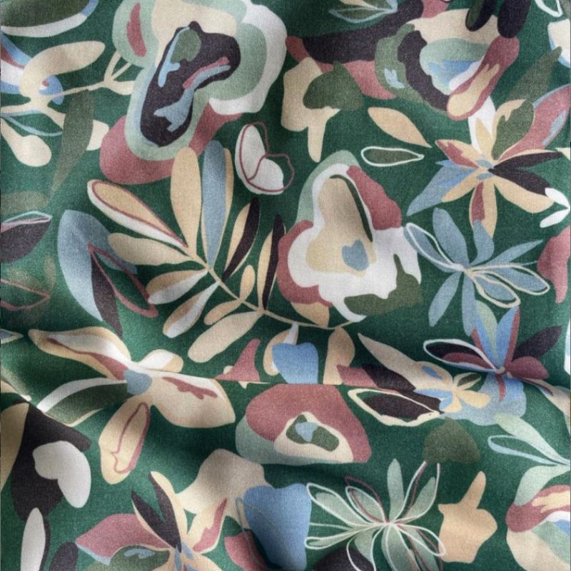 Viscose émeraude à grandes fleurs