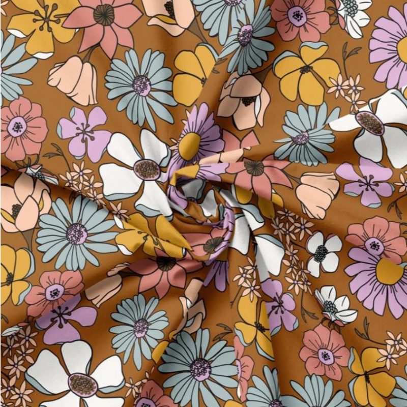 Popeline caramel à fleurs vintage
