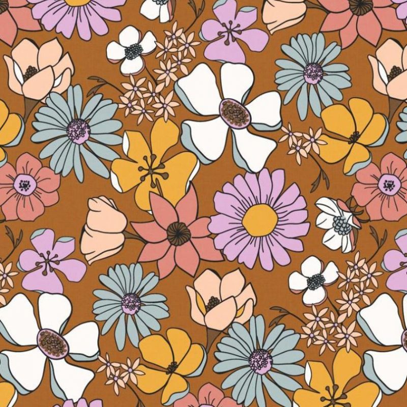 Popeline caramel à fleurs vintage
