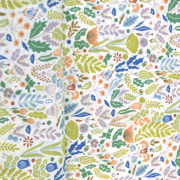 Popeline écrue à fleurs multicolores