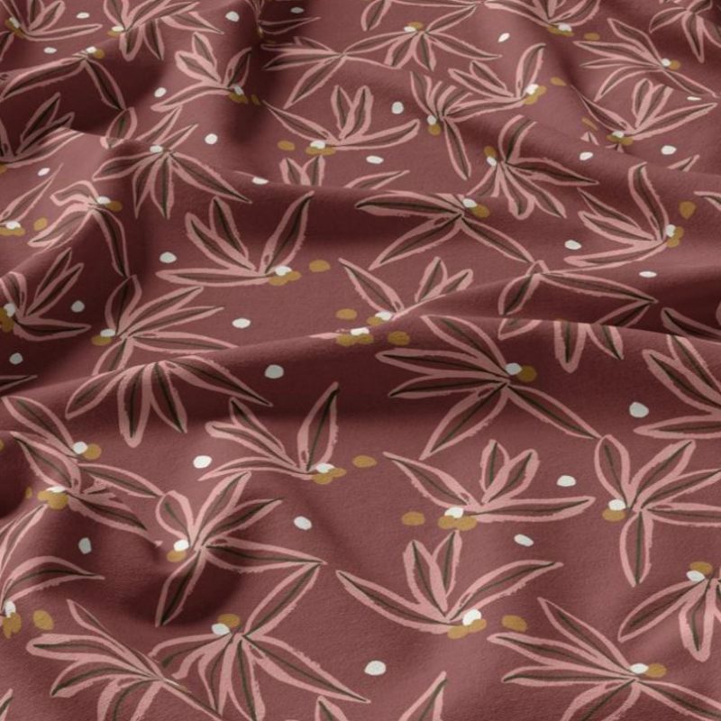 Viscose bordeau vintage motif floral rose