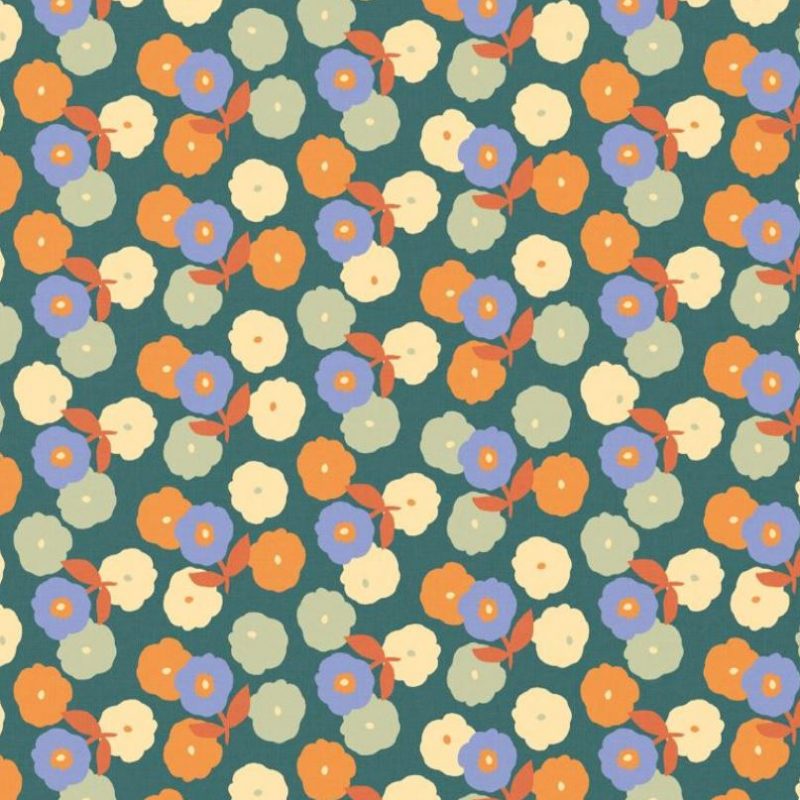 Popeline verte à fleurs vintage