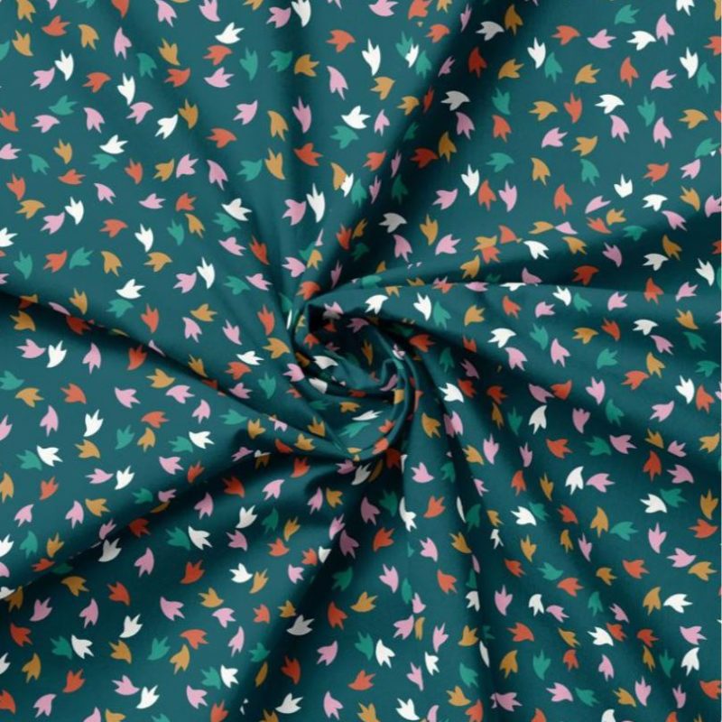 Popeline vert sapin à motif abstrait