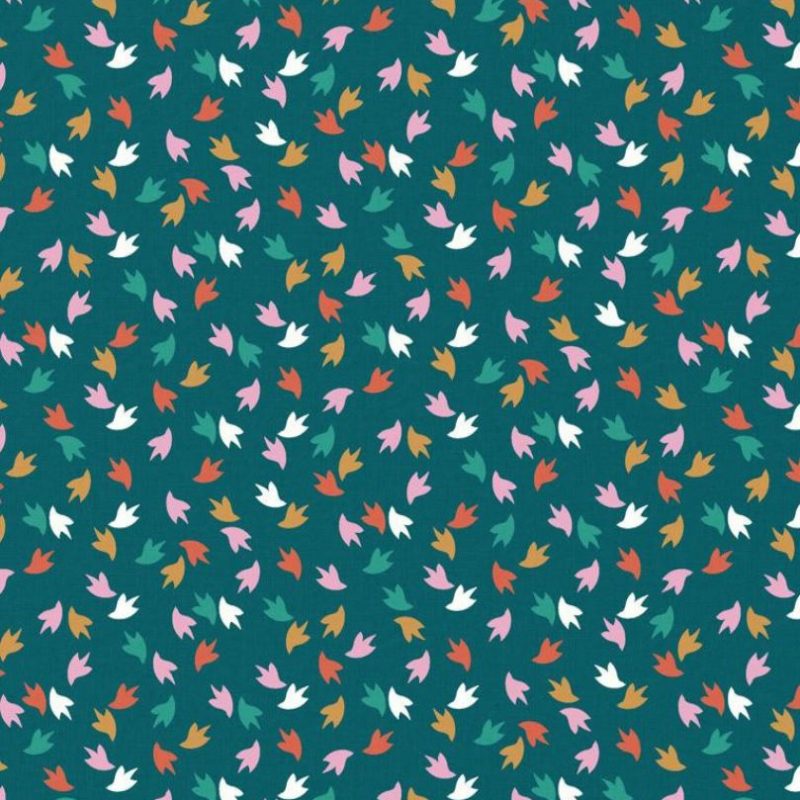 Popeline vert sapin à motif abstrait