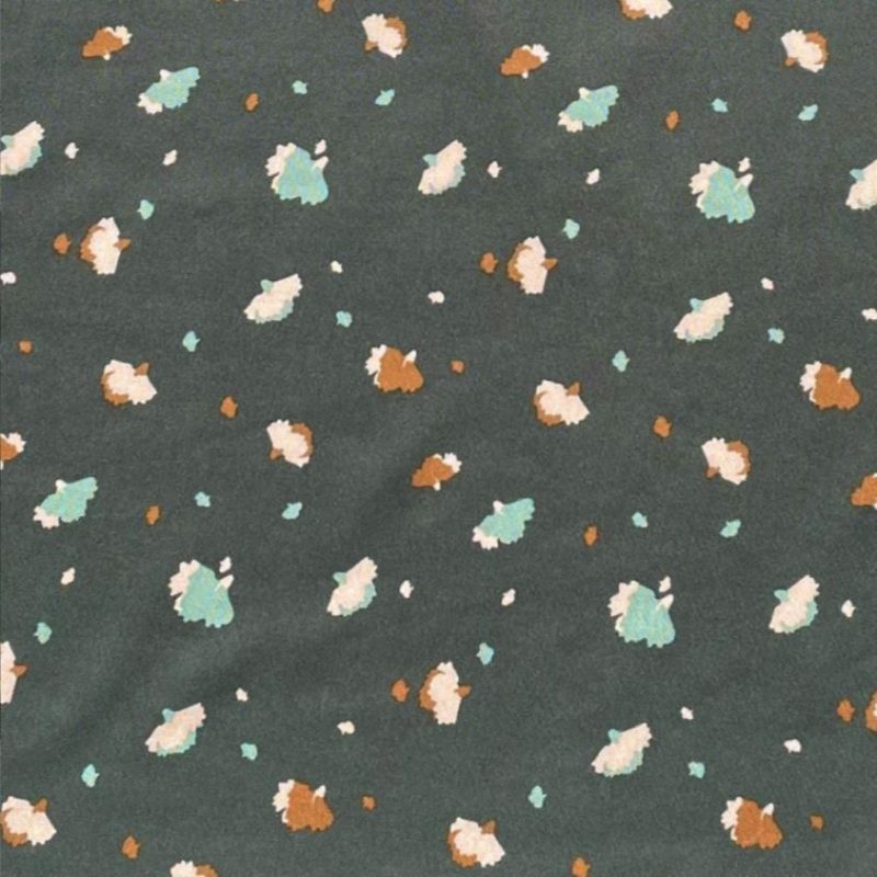 Viscose kaki à motifs blancs et ocres