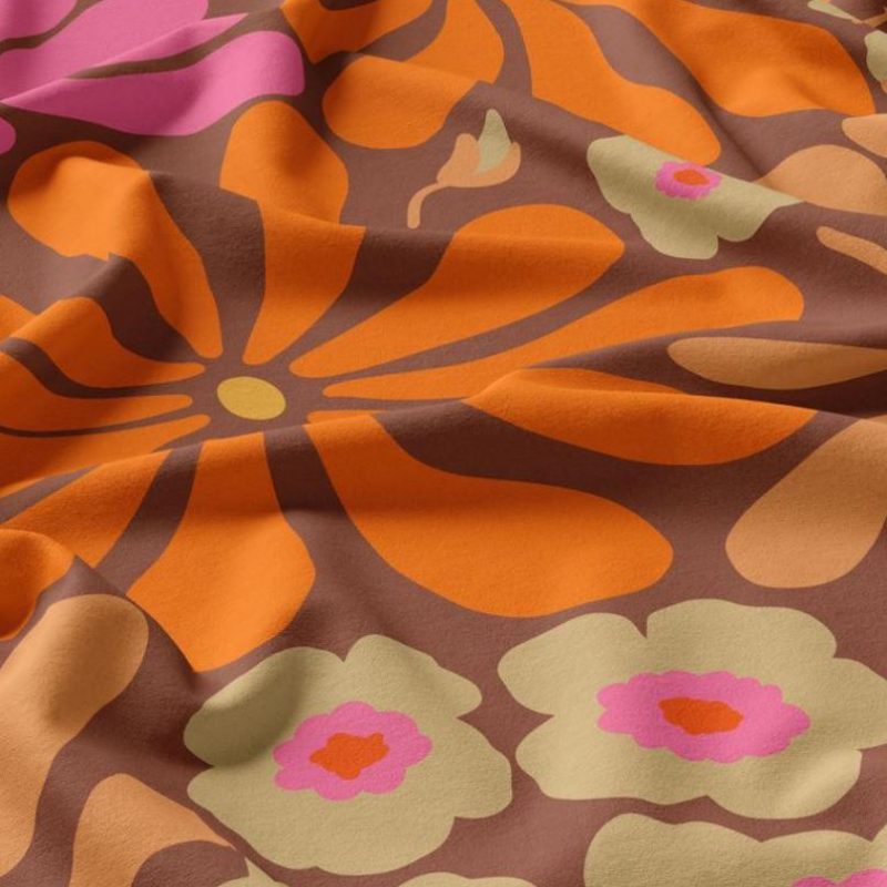 Viscose marron à grandes fleurs vintage