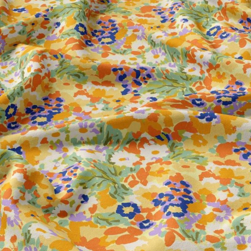 Viscose fond écru fleurs multicolores