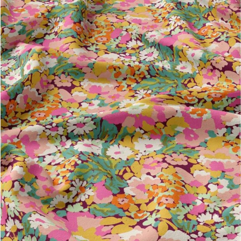 Viscose fond marron fleurs multicolores