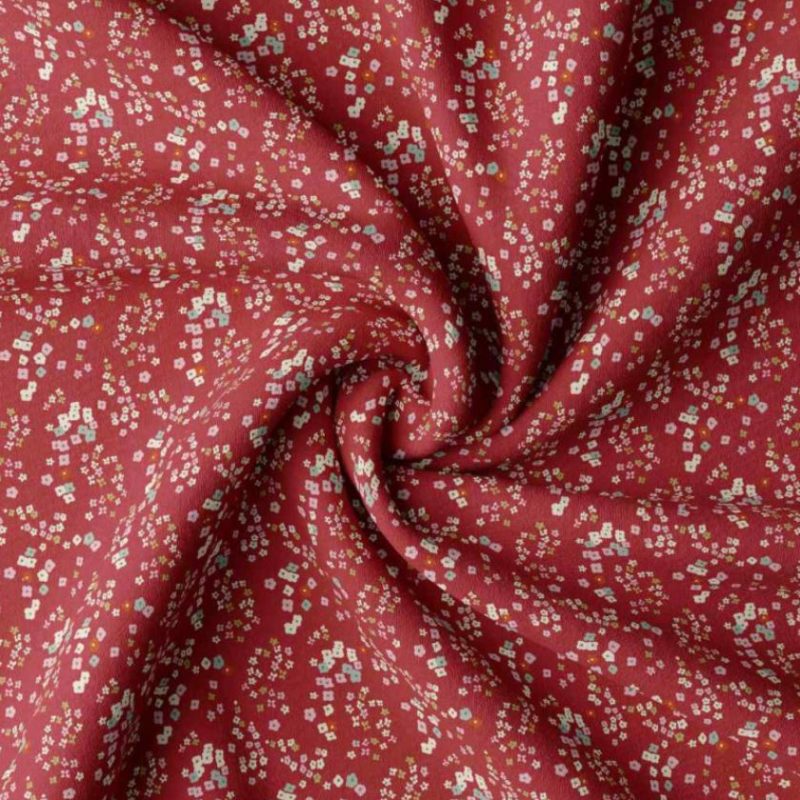 Viscose rouge à petites fleurs