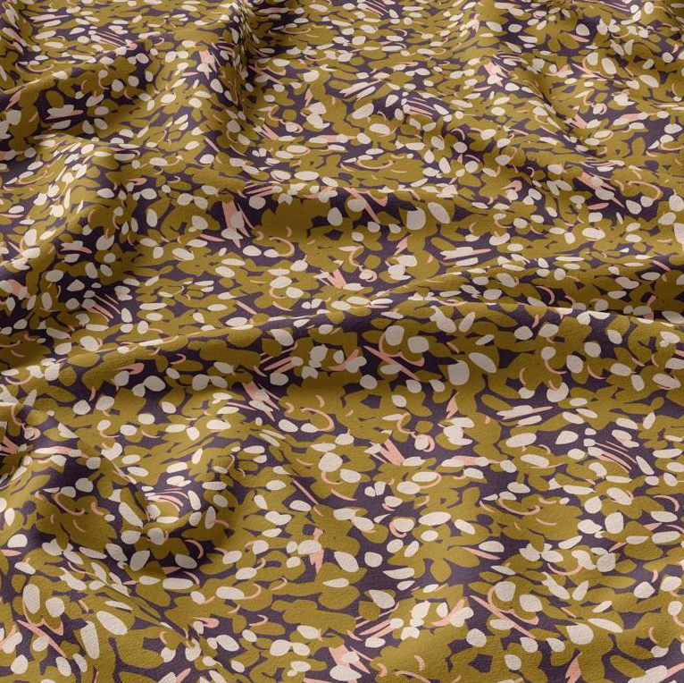 Viscose motif abstrait ocre et blanc