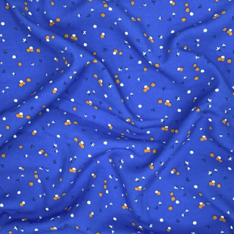 Viscose bleue avec des pois jaunes et blancs