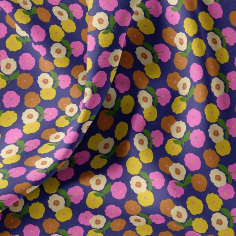 Jersey imprimé Pinchi indigo à fleurs