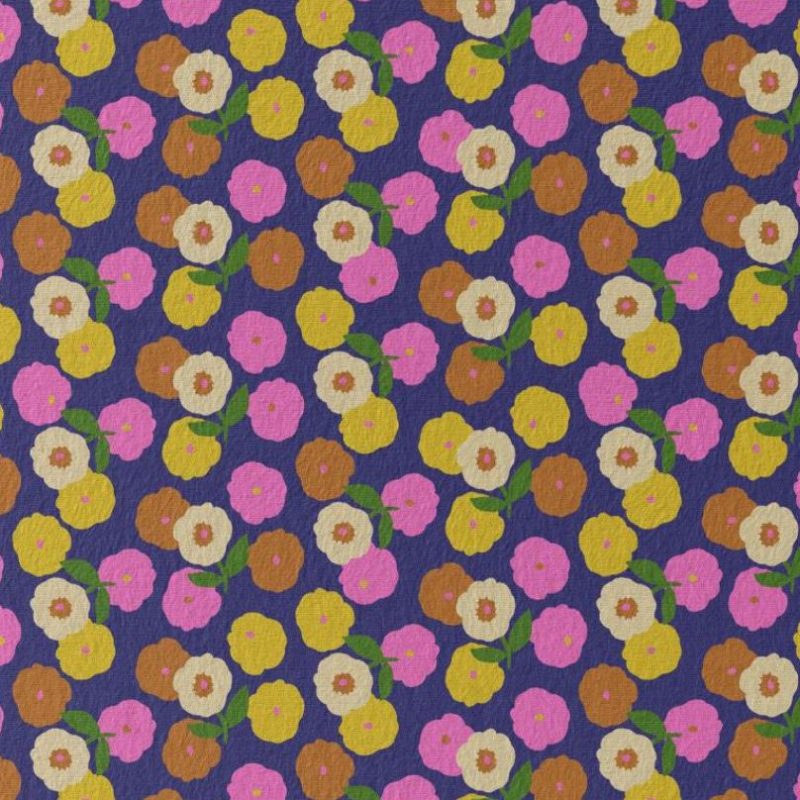 Jersey imprimé Pinchi indigo à fleurs