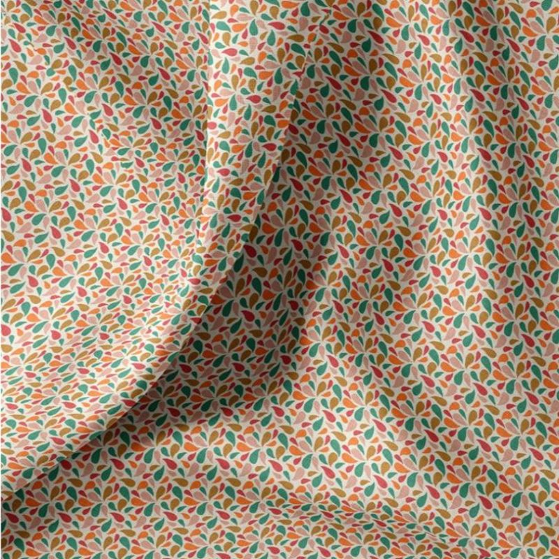 Cretonne motif pétales orange vert