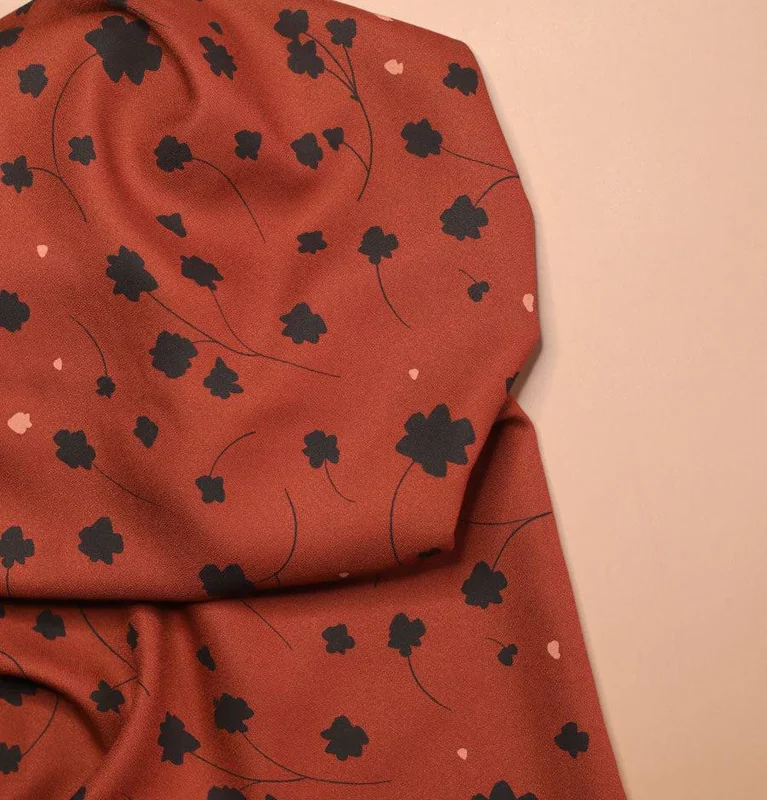 Crêpe de viscose à motif Florette terracotta